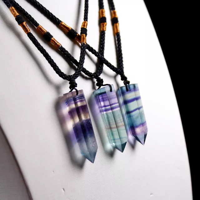 Healing Chakra Stone Reiki Pendant Necklace Crystal Quartz Natural Fluorite NEW
