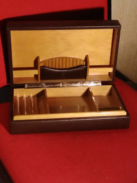 Coffret à cigares/cigarettes, cuir marron de luxe, bois de cèdre, made in Spain