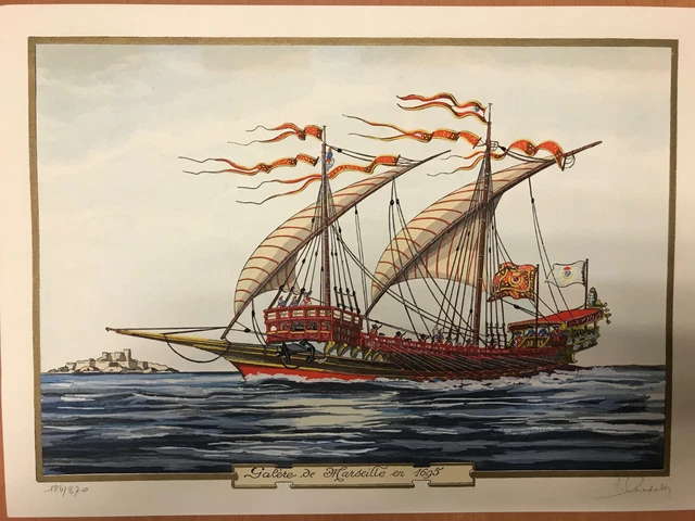 Gravure Originale Jean Gradassi - Vaisseau De Guerre Au Temps De Jean Bart - Signée