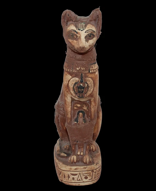 RARO ANTIGUO EGIPCIO ANTIGUO Momificado Faraón Bastet Gato Bast Estatua Piedra