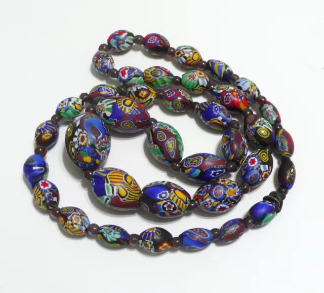 Rare Art Deco Venetian Murano Millefiori Matte Glaze Art Glass Necklace