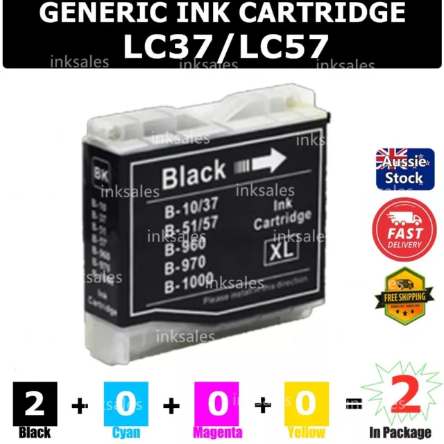 2x Generic Ink Cartridge LC57 LC-57 Black For Brother DCP-130C DCP-350C MFC-240C