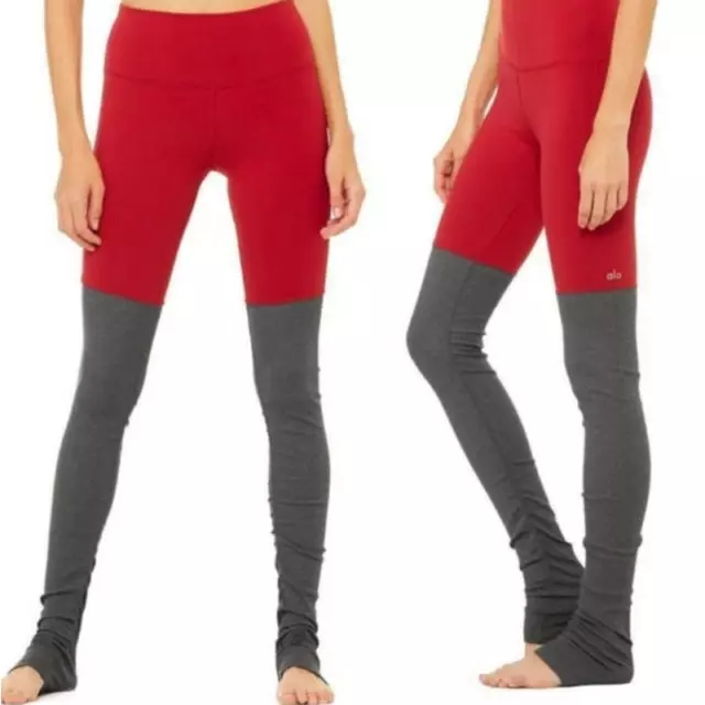 ALO YOGA GODDESS Ruby Red Gray Ribbed Leggings Size XS $48.99 - PicClick