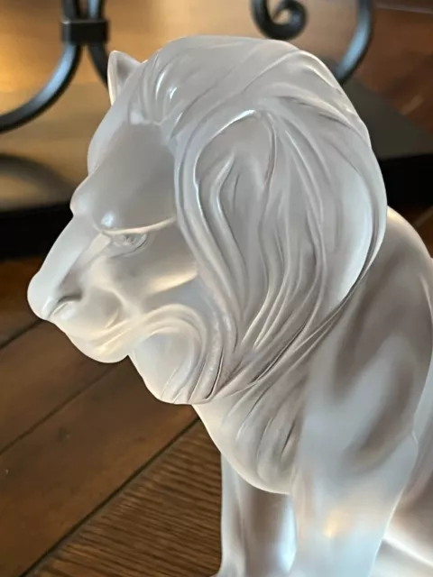 Amazing Lalique Glass Sitting Lion .French Frosted Crystal Lion Figure