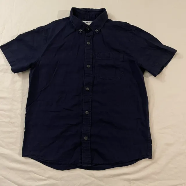 Old Navy Shirt Boys Large 10-12 Blue Button Up Collared Short Sleeve