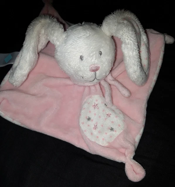 DPD Doudou Plat Rose TEX Baby Carrefour Carré Rond Blanc Etoiles ttbe