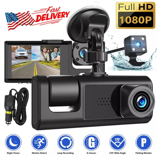 HD 1080P Car Dual Lens Dash Cam Front/Rear/Inside Video Recorder Camera G-sensor