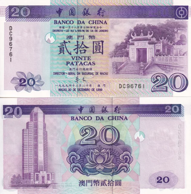 Macau Macao 20 Patacas 1999 P 96 UNC BOC