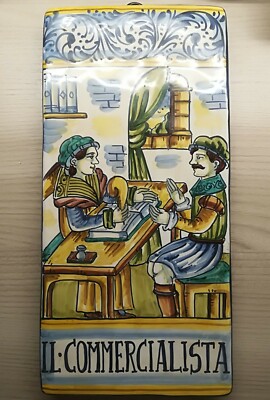 Mattone Quadretto in ceramica di castelli"La Sacra Famiglia"dipinto a mano 