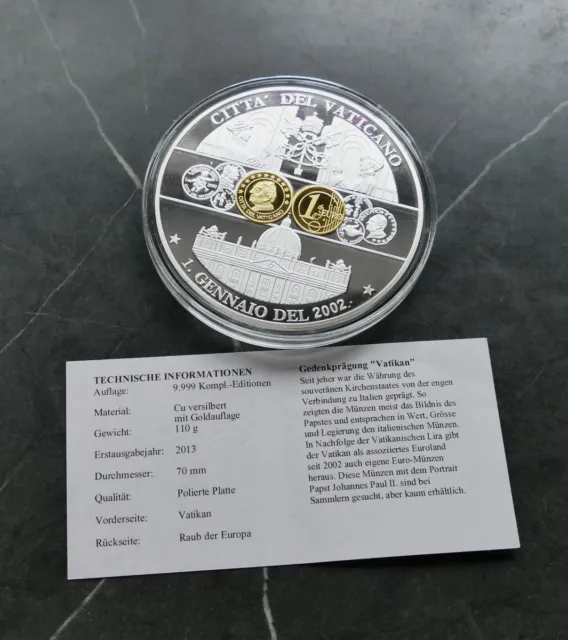 GIGANT Medaille 110 g. - 70 mm in PP , Vatikan *** 10 Jahre Euro
