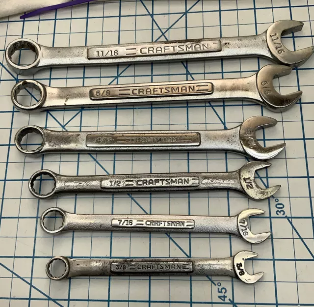 Craftsman 6pc 12pt SAE Combination Wrenches, 3/8in. - 11/16in., USA - Purple