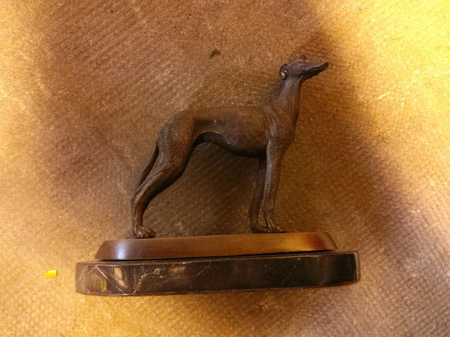 STATUE BRONZE CHIEN Levrier - Signee Barye - Socle Marbre - 2,650Kg EUR