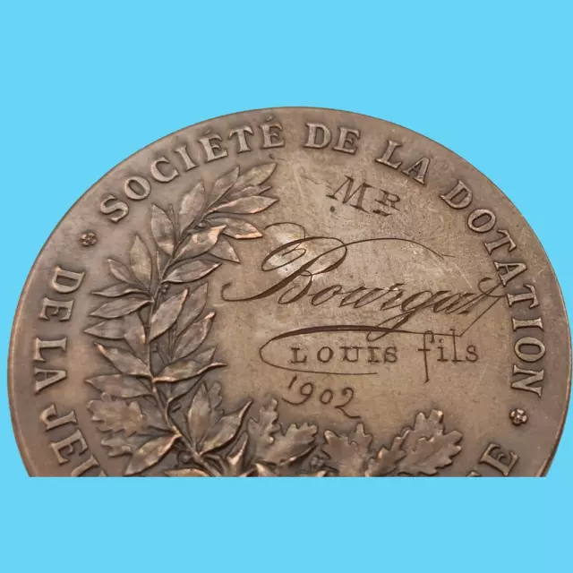 Antique 1902 Médaille insigne décoration Minerve Athéna Société Jeunesse France 3