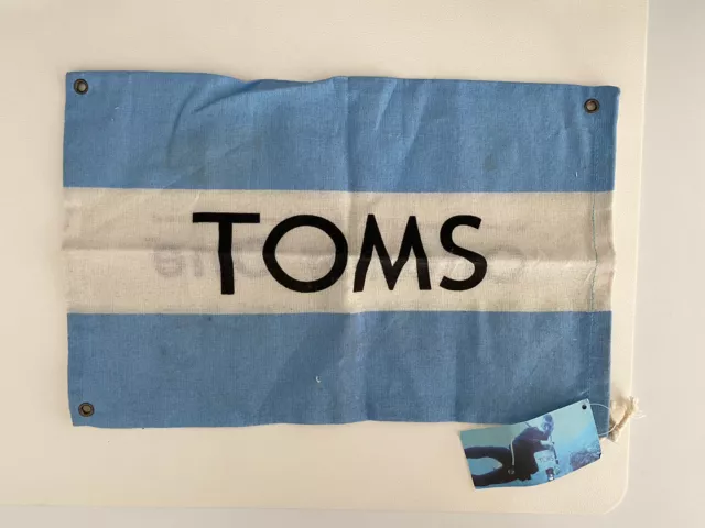 Toms 14 x 9.5 Adult Blue/ White Stripe Flag Logo Canvas Shoe Dust Travel Bag