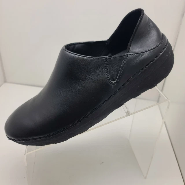 Fitflop Superloafer Shoes Moc Clogs Black Leather Slip On Womens Size 10