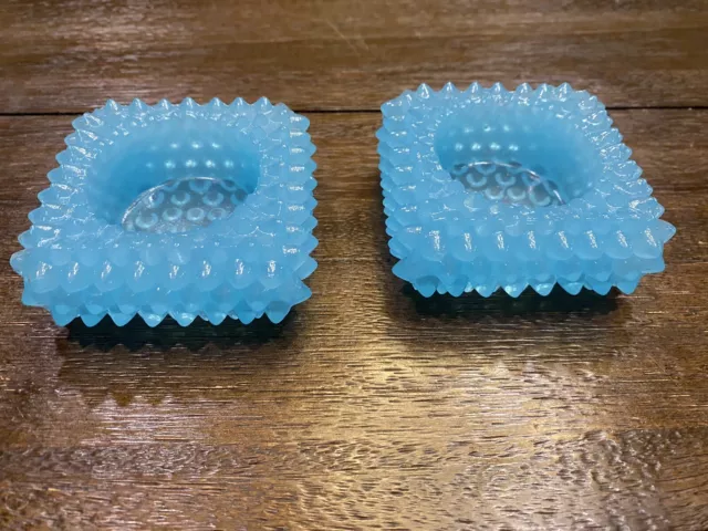 Set Of 2 Vintage Fenton Hobnail Blue Salt Cellar/trinket Dish