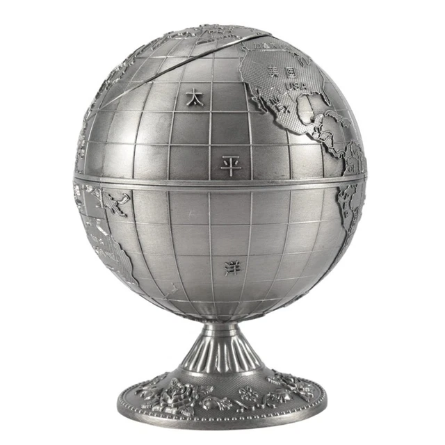 Posacenere vintage metallo con coperchio globo europeo?Isch retrò casa B�Ro HotT6