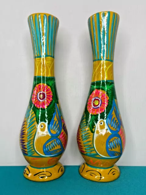 2 Mexican Hand Painted Talavera Terracotta Floral Medium Vases Alondra's Imports