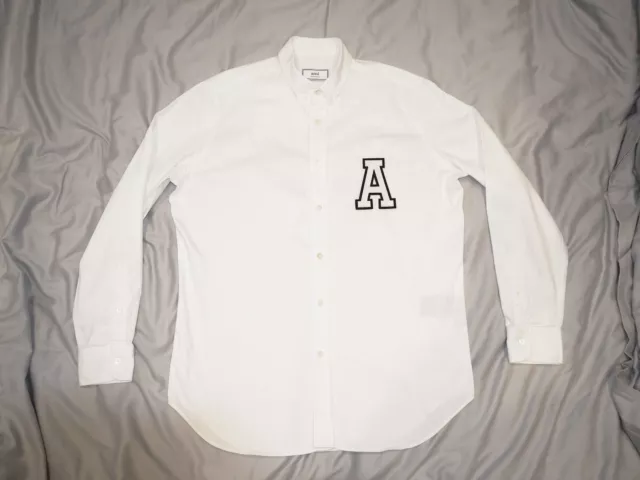 £200 Ami Alexandre Mattiussi A Patch Shirt White M L New College Varsity