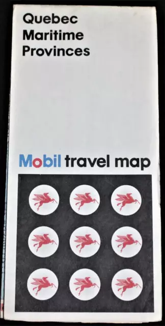 Mobil Oil Quebec & Maritime Provinces Canada Highway Road Travel Map 1973
