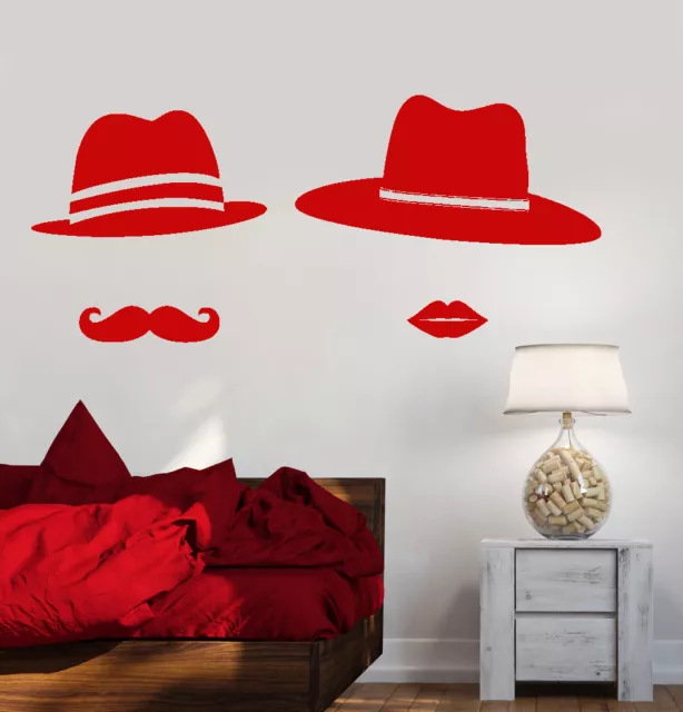 Vinyl Wall Decal Hats Man Woman Chicago Mustache Lips Stickers (875ig)