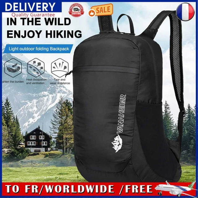 Nylon Foldable Backpack Camping Folding Bag Travel Daypack for Cycling (Black)