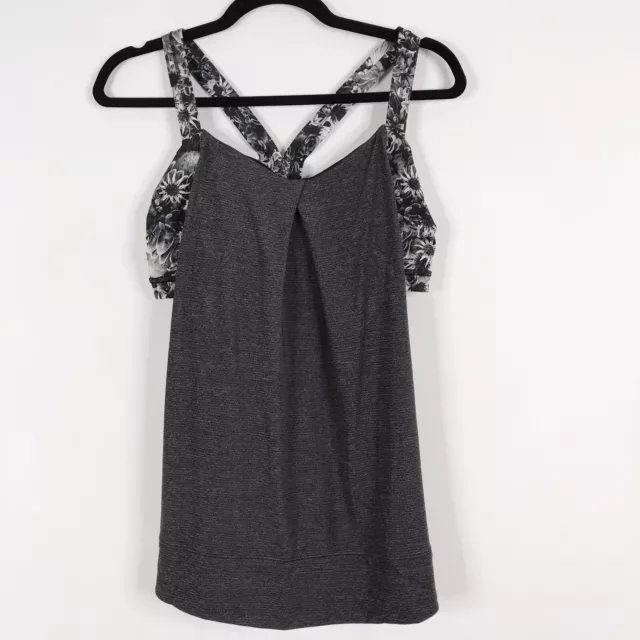 Lululemon Womens 10 Rest Less Tank Top Heather Black Gray Angel Wing Print Cinch
