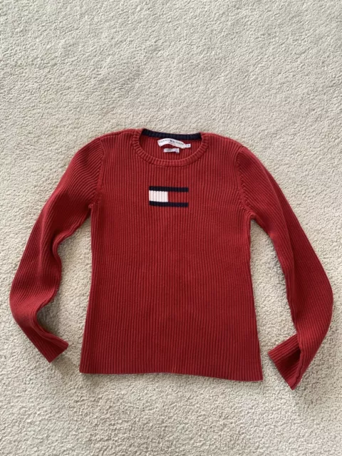 Women’s Vintage Red Tommy Hilfiger Logo Cable Knit Sweater X-Large