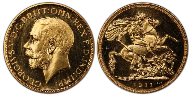 GREAT BRITAIN. George V. 1911 AV Sovereign. PCGS PR65+ Cameo SCBC-3996 Ex Salton