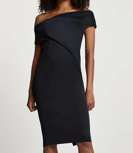 River Island Off Shoulder Black mini Dress Size 6, party night out, RRP£48 fav
