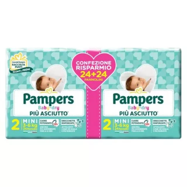 Pampers Baby Dry Duo Mini Pacco Doppio Pannolini, Taglia 2 (3-6kg) - 48 Pezzi