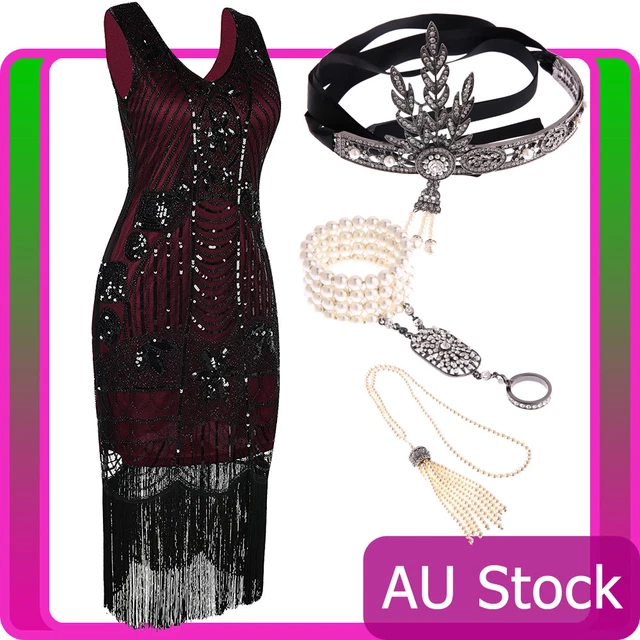 Deluxe Ladies 20s 1920s Roaring Flapper Costume Sequin Gatsby 20's Fancy Dress