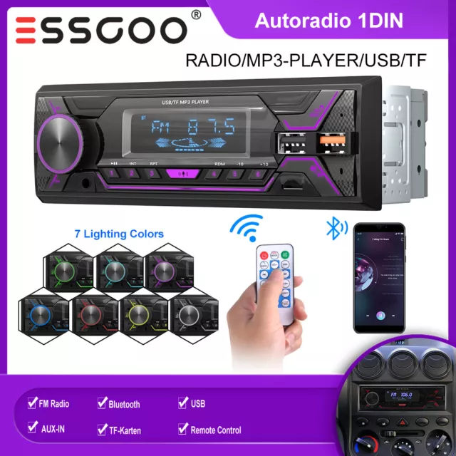 7Farben MP3 Autoradio 1 DIN Mit fm Bluetooth Fernbedienung USB sd AUX Freisprech