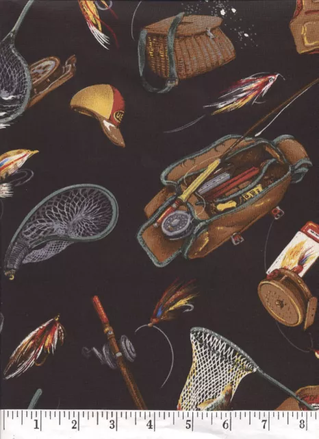 Catch of the Day (Black) Quilt Fabric - Robert Kaufman - 1 1/8 Yard Piece