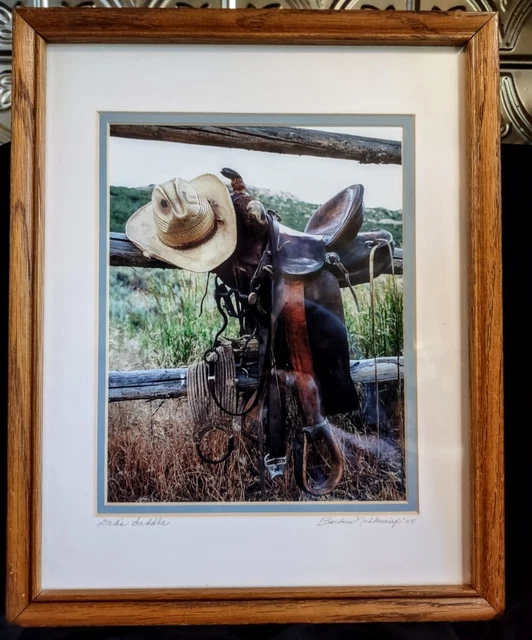 WESTERN COWBOY "DAD'S SADDLE"   MATTED FRAMED 15X12" 35 mm TRANSPARENCY PHOTO