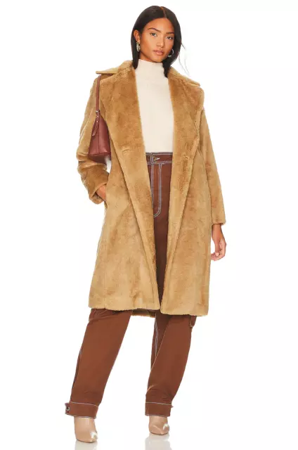 $695 Vince Womens Coat M Sand Shell Faux Shearling Fur Notch Lapel Lined Jacket 3