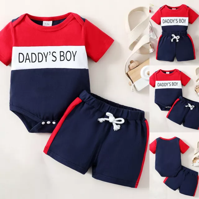 2PCS Toddler Baby Boys Tracksuit Summer T-Shirt Tops Shorts Outfit Clothes Set
