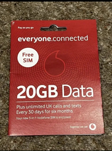 Vodafone 40GB Data Sim Card Preloaded Unlimited Calls and Texts for 6 months