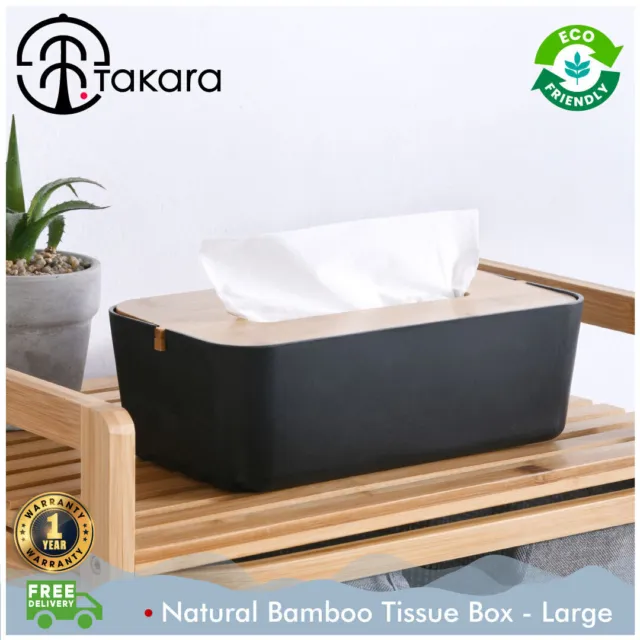 Takara Takae Natural Bamboo Tissue Box Storage Napkin Case Holder Large Black