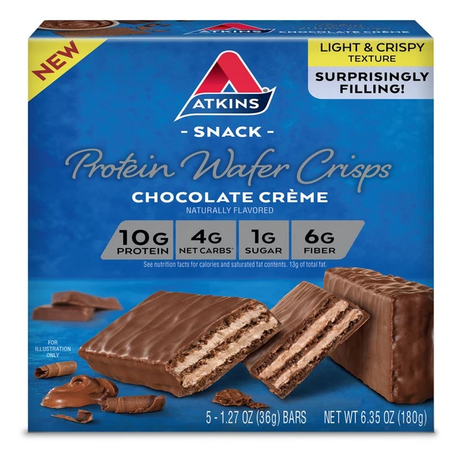 Atkins Protein Wafer Crujientes, Crema de Chocolate, Keto Friendly, 5 unidades