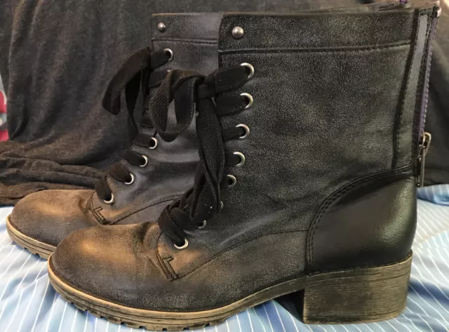 Madden Girl Mistley Womens Combat Boot Size 6.5 Lace Up Back Zip black