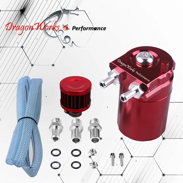 OIL CATCH CAN Reservoir Baffled Tank Breather Filter Universal Red Fits