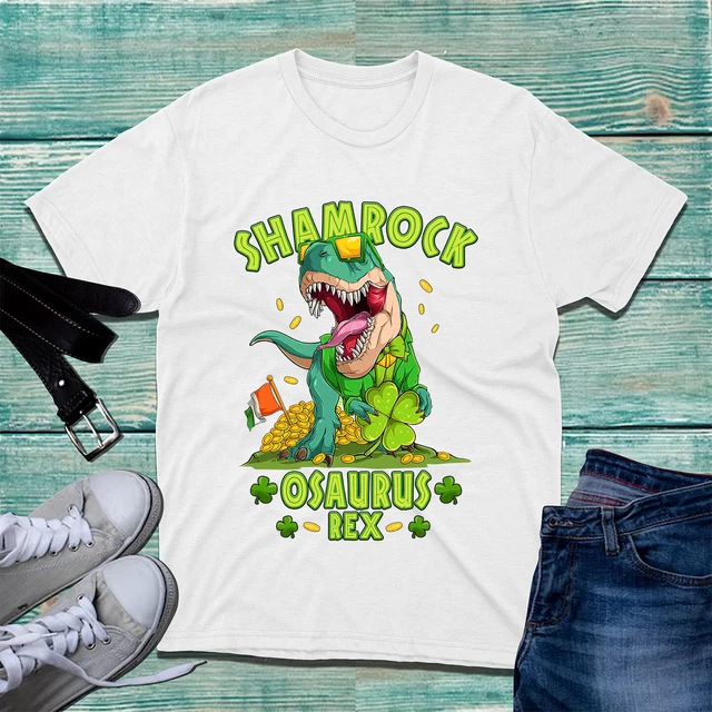 Shamrock Osaurus Rex T-Shirt St Patrick's Day T-Rex Dinosaur Irish Flag Dino Top