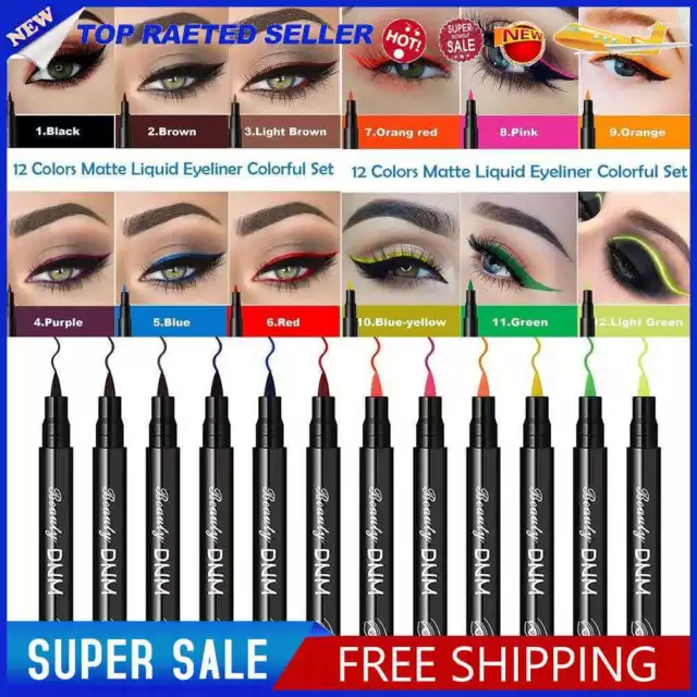 12pcs Color Liquid Eyeliner Pencils Fast Dry Waterproof Eye Liner Pen Eye Makeup