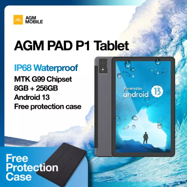 AGM PAD P1 Tablette Imperméable Tactile 10.36 Pouces 8+256Go 7000mAh Android 13