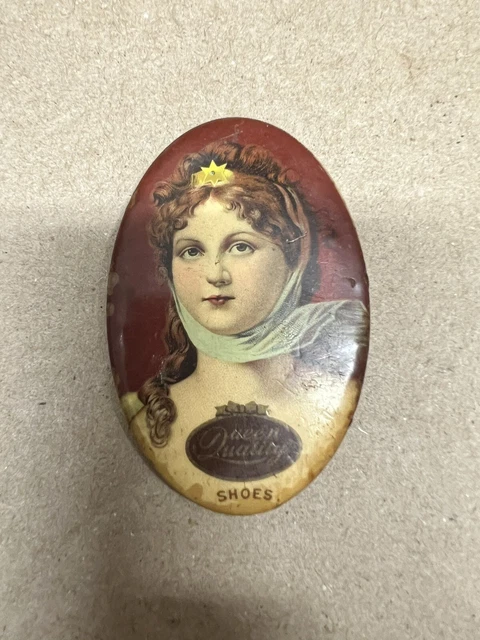 Antique ADVERTISING QUEEN QUALITY SHOES POCKET CELLULOID MIRROR