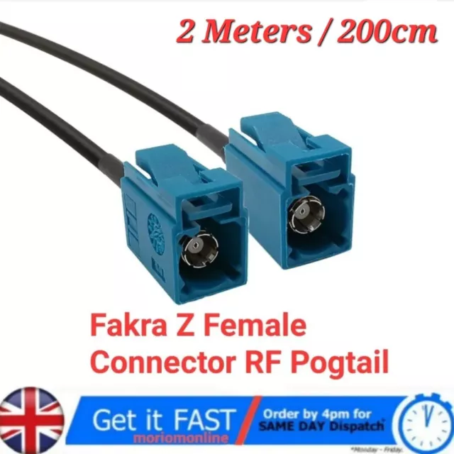 Fakra Z Antenna Aerial 2m Extension Cable Female - Female GPS GSM DAB DVB TV