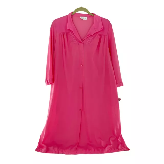 Vanity Fair Hot Pink Satin Nightgown USA Gown Long Sleeve Pocket Granny Barbie