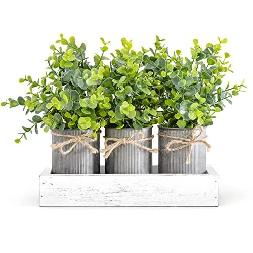 Macetas decorativas de metal galvanizado Dahey pieza central decoración bandeja de madera con artefacto...