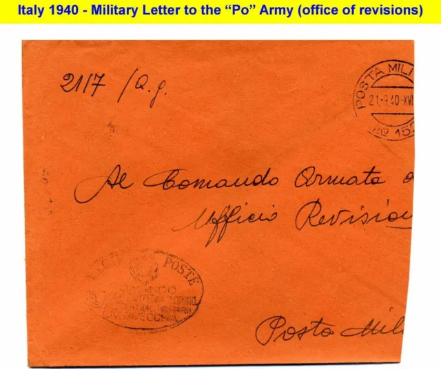 FASCIST ITALY HOMELAND DEFENSE @ Po-River Army HQ 1940 military postmarks (1014)